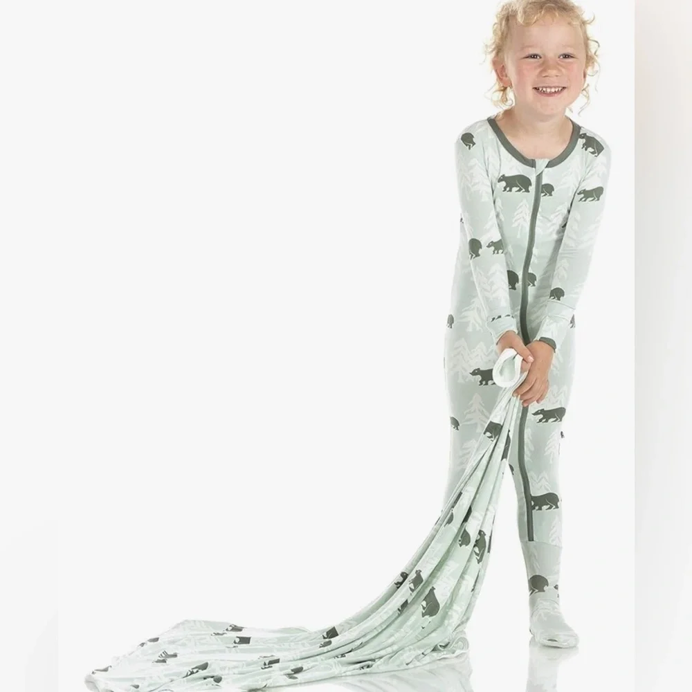 KicKee Pants Print Footie with Zipper Aloe Bears and Treeline bamboo pajamas